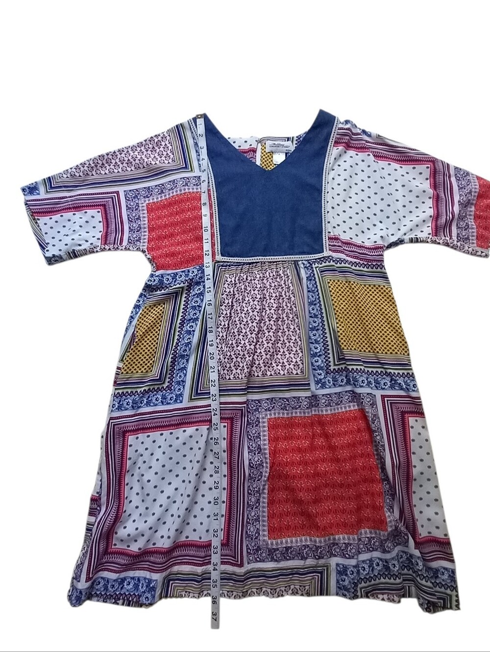 Vermont Country Store Patchwork Dress Medium Boho Cottagecore Prairie Pockets - Picture 14 of 16